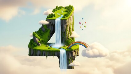 Fototapeta premium Floating island shaped like the number four