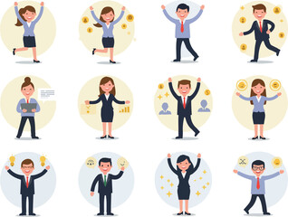 Business People Celebrating Success Pixel Art Style
