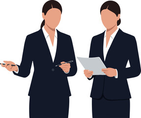 Fototapeta premium Businesswomen in Dark Suits Discussing Documents Vector