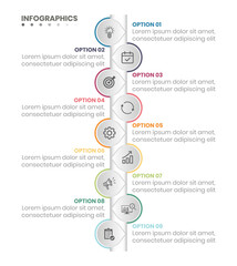 Modern 9 Step Vertical Business Process Infographic with Line Icons Cmyk
