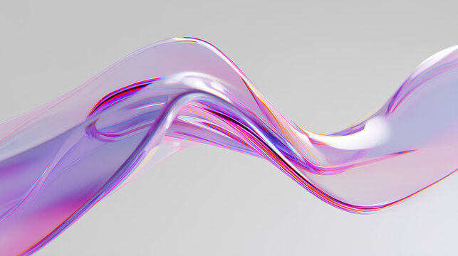 3d glass holographic liquid white background ribbon wave line render. Abstract fluid gradient tape. Fluid flow curve shape with flare and motion effect in purple pink light hologram colors
