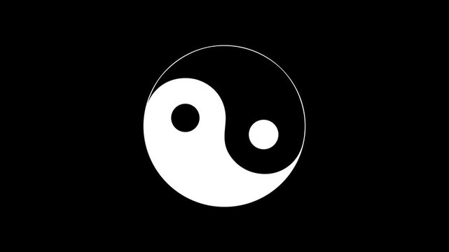 Tai-jin yin yang black ink stroke animation on black background, 4k video