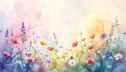 Soft wildflower watercolor background, light pastel stains, gentle spring feel