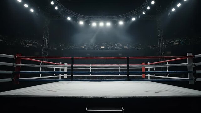 Empty Boxing Ring with Bright Overhead Lighting for Training or Competition