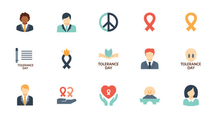 Fototapeta premium Diverse professionals and symbols representing peace, awareness, and healthcare in a flat design illustration