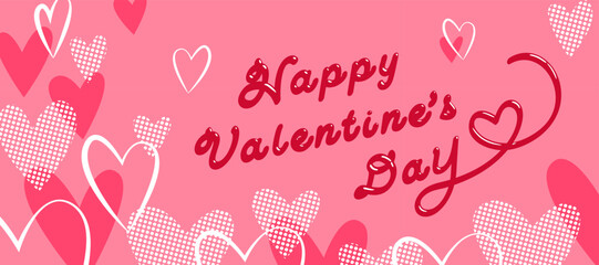 チョコ風文字入り　ピンクのハートのバレンタイン素材　バナー