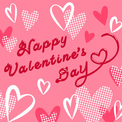 手書きの文字と不揃いなハートのバレンタインカード　スクエア　