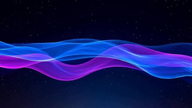 Vibrant wavy lines dance across a starry night sky, creating a dynamic display of colorful energy and movement.