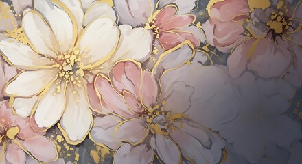 Elegant floral arrangement in soft pastel tones with gold accents art
