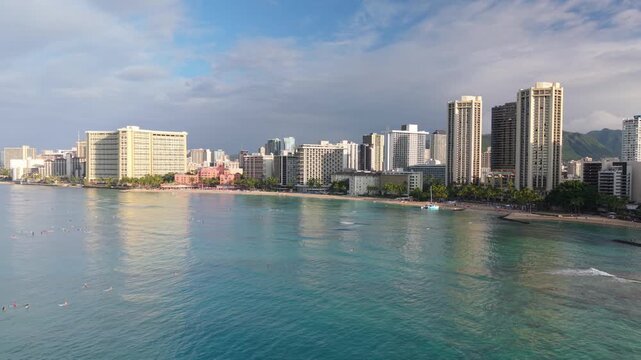 Waikiki Beach Hawaii Honolulu overview cityscape aerial drone