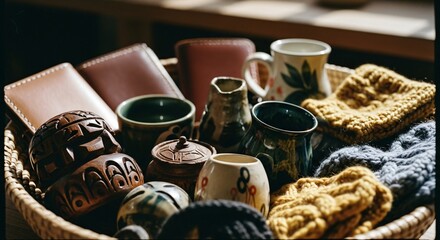 Cozy Hygge Still Life Pottery & Knit Textures Evoking Warm Emotional Realism & Sensory Comfort