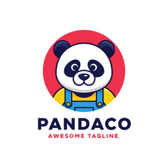 Fototapeta premium Cute Cartoon Panda Mascot Character Illustration in Blue Overalls with Friendly Expression, Simple Logo Design
