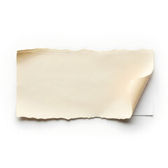Obraz premium Torn beige paper strip with curled corner on white