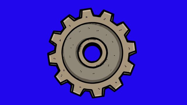 professional 2d hand drawn gear rotating on a blue screen chroma key background. perfect for technical whiteboard animations, industry concepts, and mechanical process illustrations