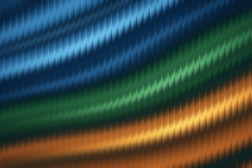 Abstract glitch art with glass prism effect, vertical distortion in blue green orange gradient for digital design