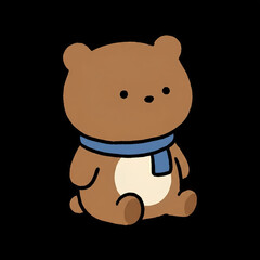 Obraz premium Cute Brown Bear Character Wearing a Blue Scarf: Hand Drawn Doodle Style Sticker Isolated
