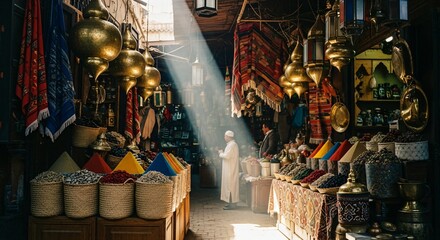 Moroccan Souk Immersive Experience Authentic Market Spices Lanterns Emotional Realism Travel Photography