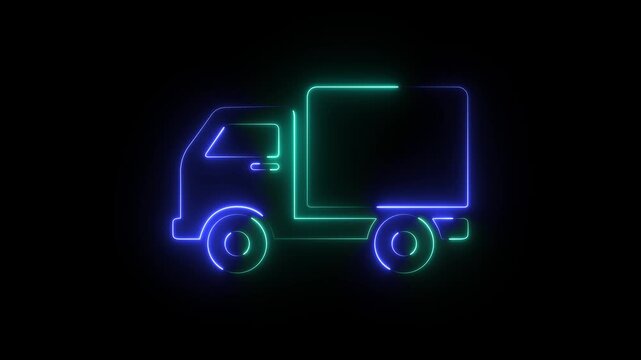 Neon minibus outline icon animation on black background, Minibus abstract transportation motion graphics. Van Animation for Transport 4k video.
