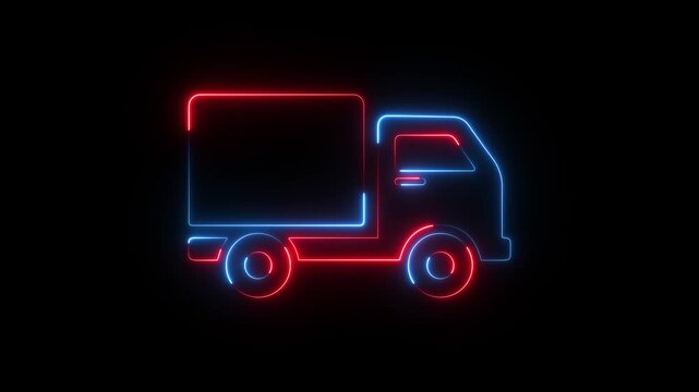 Neon minibus outline icon animation on black background, Minibus abstract transportation motion graphics. Van Animation for Transport 4k video.