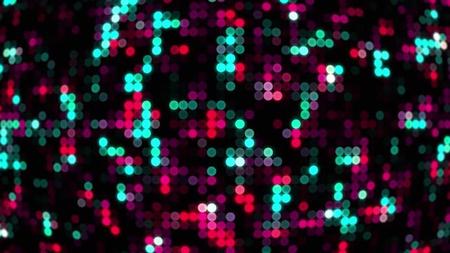 Futuristic digital and abstract technology background. Animation of colors appearing and disappearing, stars sparkling and sparkling on a black background