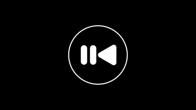 Rewind button for media players on black background. Suitable for digital design projects and multimedia applications.