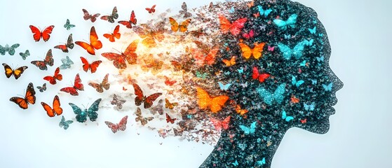 Woman, butterflies, mental health.