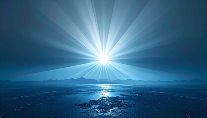 Radiant Light Over Horizon, Divine Sunrise Landscape