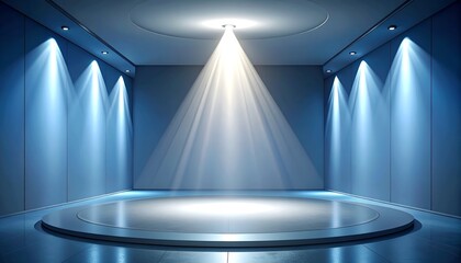 Futuristic Blue Spotlight Stage with Empty Podium Background