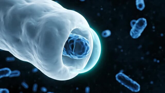 3D Visualization: White Blood Cell Engulfing Bacteria via Phagocytosis