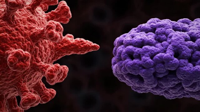 Microscopic view of Coronavirus spike protein attaching to ACE2 receptor