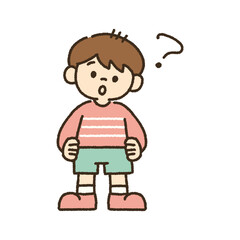 首をかしげて疑問に思う男の子のイラスト 手描き