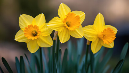 Obraz premium Experience the vibrant yellow daffodil bloom in early spring and embrace the renewal of nature's beauty and growth.