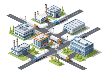 Obraz premium Isometric industrial park with logistics and transportation services