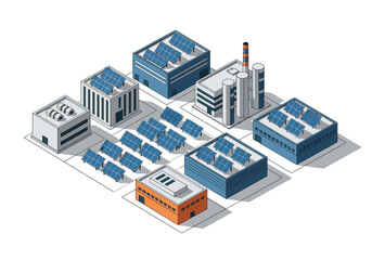 Obraz premium Innovative solar energy farm integrated with industrial buildings and administrative facilities