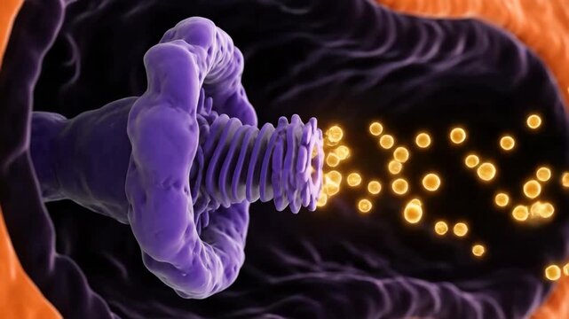 3D Animation of ATP Synthase Enzyme Producing Golden ATP Molecules in Mitochondria