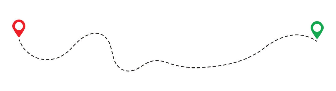 Dotted path with location points icon.  Route icon between two points with dotted path and location pin. Vector illustration.