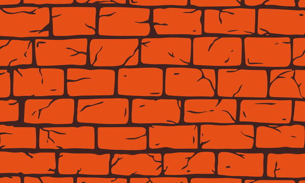 Hand drawn brick wall pattern illustration. cracked textures background. orange old wall.