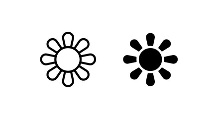 Minimalist vector illustration of a sun or flower icon in black outline and filled styles, representing nature and warmth