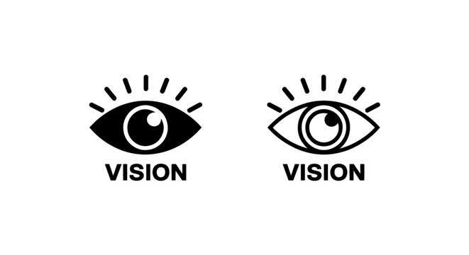 Vision icon set: solid black and outline eye symbol for foresight and perception
