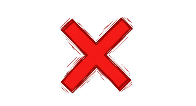 Declined symbol : A vibrant, hand-drawn red X against an empty canvas, a symbol of negation, refusal, or error. 