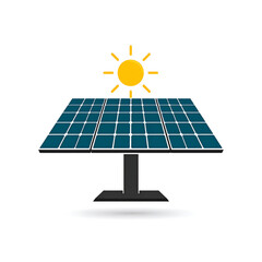 Solar panel icon under a bright sun. Clean energy generation representation
