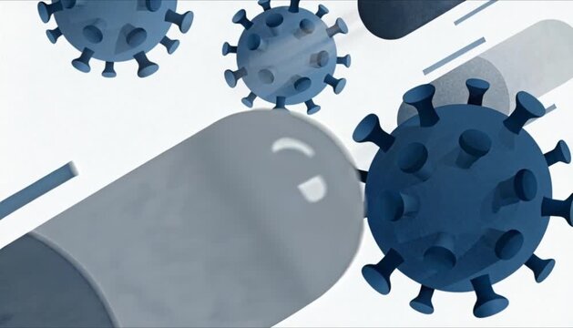 Stylized respiratory bacteria concept with clean vector micro shapes and calm motion for tuberculosis education