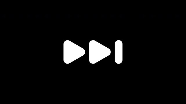 Rewind button media player icon on black backdrop, suitable for video editing software or multimedia presentations for skipping scenes.