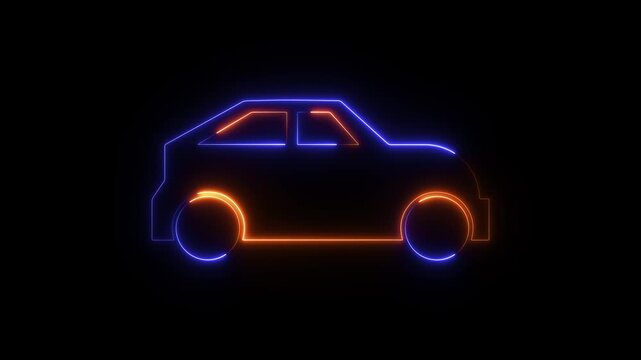 Neon outline taxi icon animation. Glowing Taxi tuk motion graphics. Minibus abstract transportation concept 4k video footage.