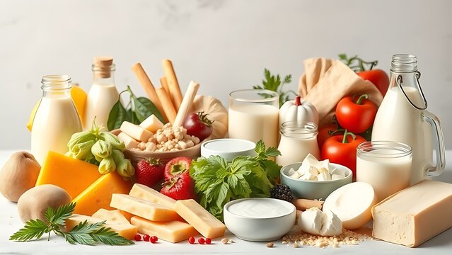 persulfide. Assortment of fresh dairy products arranged in beautiful showcase. menu design, packaging mockups, designed for culinary blogs and recipe cards for restaurants.
