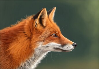 Red Fox Side Profile Close Up in A Green Natural Background. High quality photo