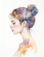 明るい水彩で描いたクラシカルな淑女の人物ポートレート
Classic Lady Watercolor Portrait &ndash; Bright Elegant Female Illustration