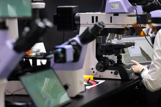 modern laboratory with professional microscopes