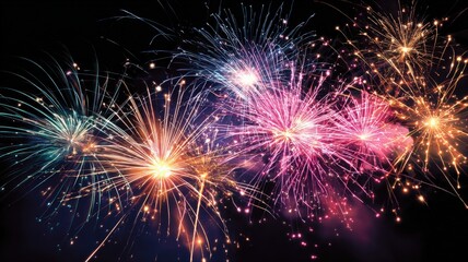 Fototapeta premium Vibrant Fireworks Display Against Dark Sky: Celebration, Festive Occasion and Holiday Concept Photography