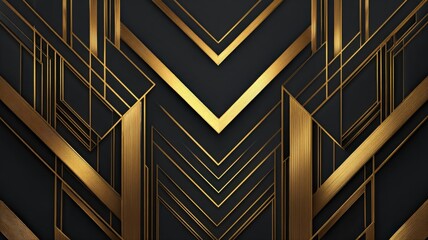 Obraz premium Geometric Golden Lines on Dark Backdrop: Art Deco Style Vector Illustration for Elegant Designs